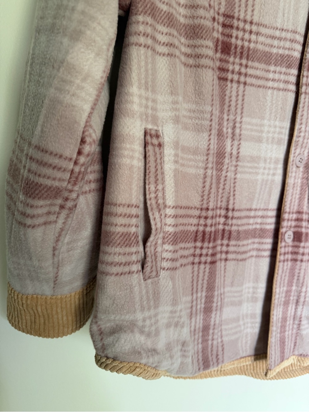Corduroy Button-Front Reversible Shacket in Tan NWT - Picture 8 of 10